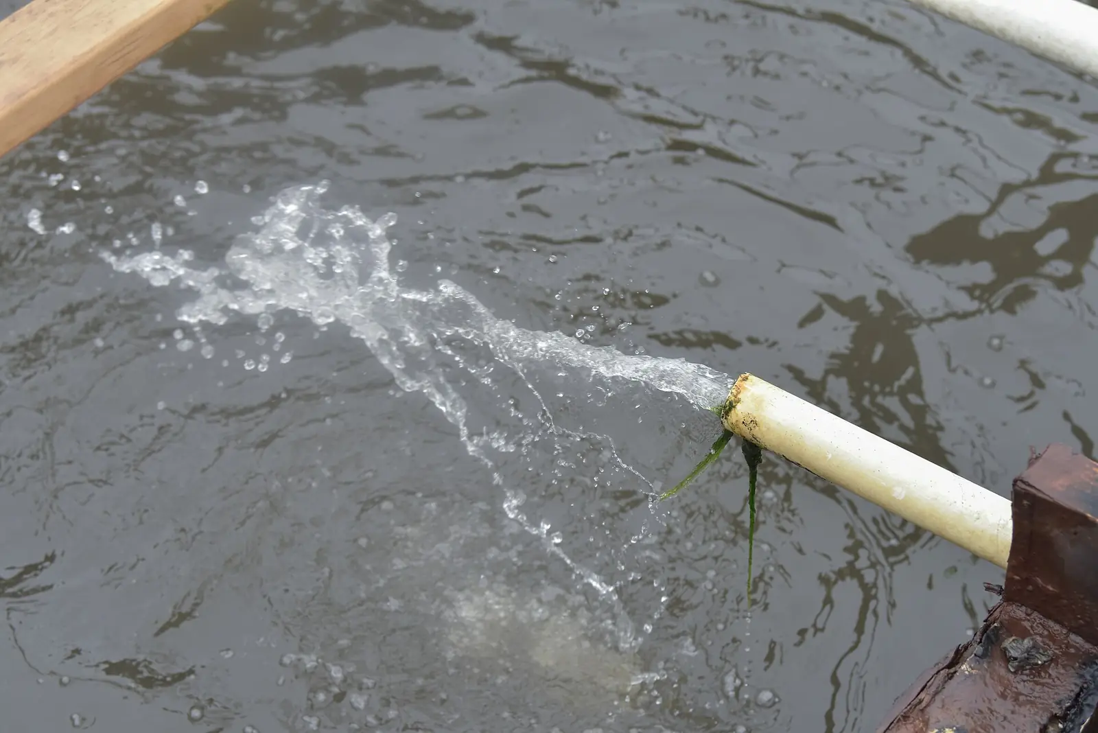 Pipe discharging water into a tank